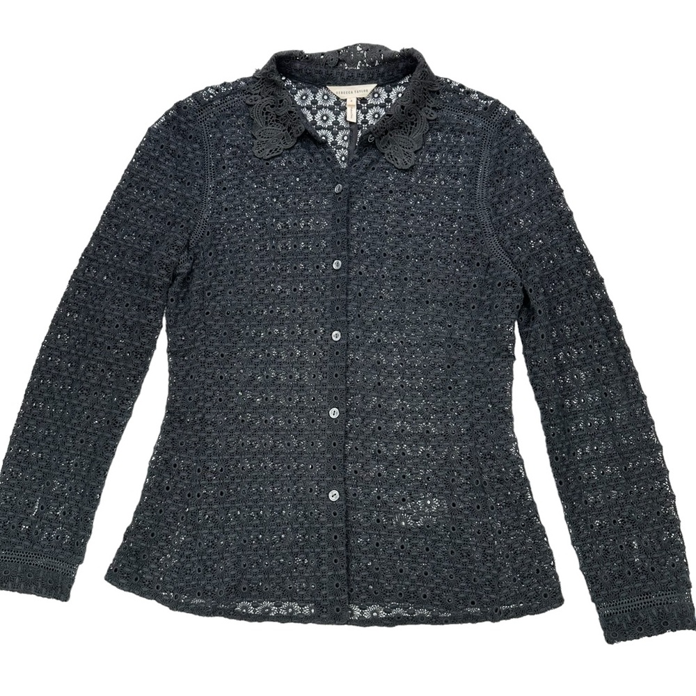 Rebecca Taylor Boho Crochet Lace Button Front blouse, 4
